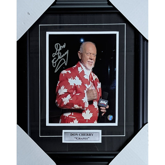 Don Cherry Framed Autographed 8X10 Photo (Maple Leaf Suit)