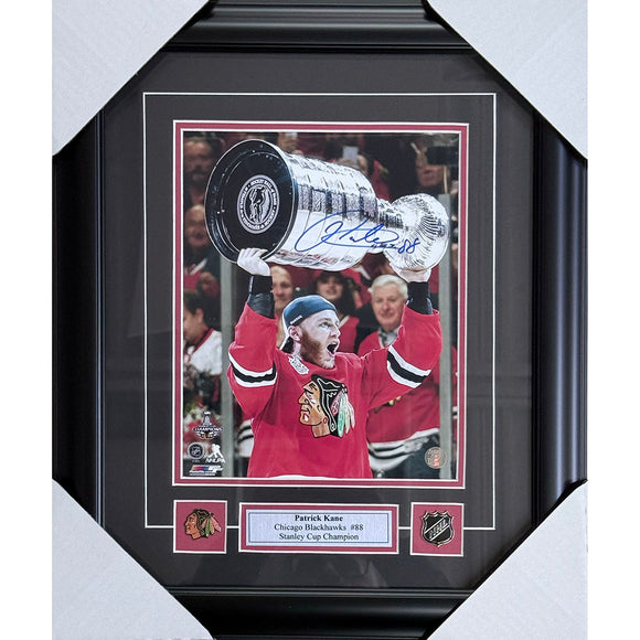 Patrick Kane Framed Autographed Chicago Blackhawks 8X10 Photo (w/Cup)