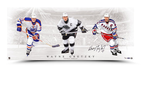 Wayne Gretzky Autographed 'Triple Threat' 36X15 Picture - UDA