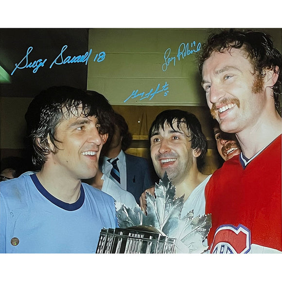 Serge Savard/Guy Lapointe/Larry Robinson Autographed Montreal Canadiens 16X20 Combo Photo