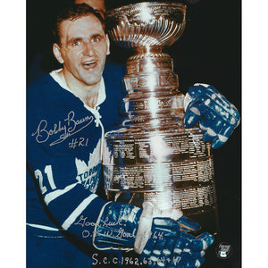 Bobby Baun (deceased) Autographed Toronto Maple Leafs 8X10 Photo (Close Crop w/Inscriptions)