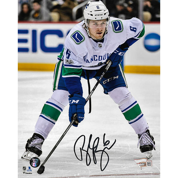 Brock Boeser Autographed Vancouver Canucks 8X10 Photo (White Jersey)