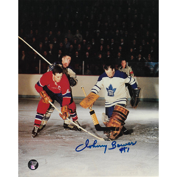 Johnny Bower (deceased) Autographed Toronto Maple Leafs 8X10 Photo (w/Beliveau)