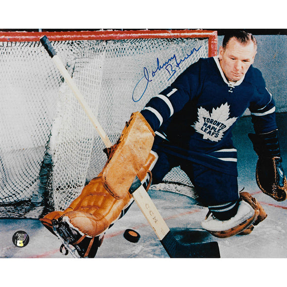 Johnny Bower (deceased) Autographed Toronto Maple Leafs 8X10 Photo (Kick Save)