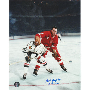 Bill Gadsby (deceased) Autographed Detroit Red Wings 8X10 Photo (vs. Chicago)