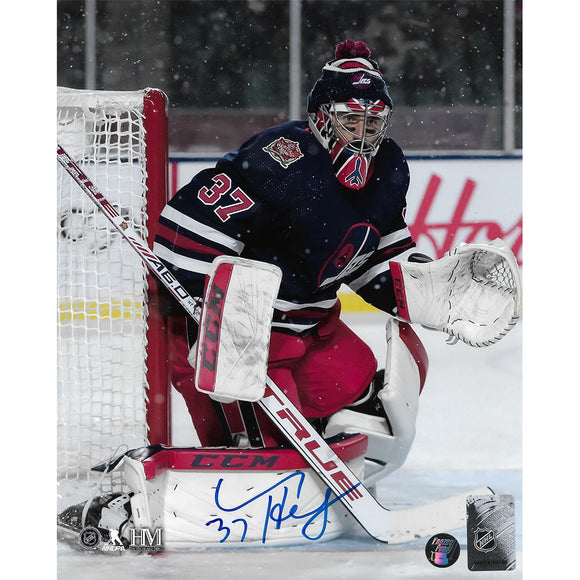 Connor Hellebuyck Autographed Winnipeg Jets 8X10 Photo (Heritage Classic)