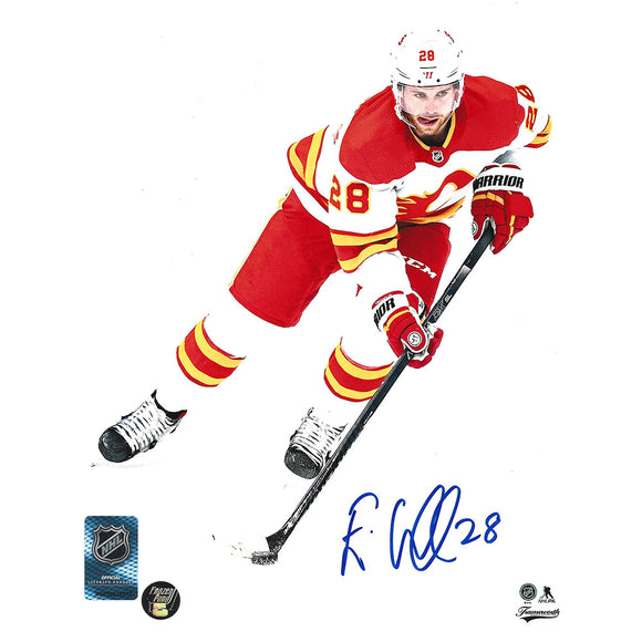 Elias Lindholm Autographed Calgary Flames 8X10 Photo (White Jersey)