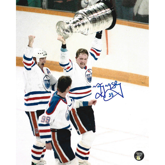 Marty McSorley Autographed Edmonton Oilers 8X10 Photo (w/Cup)