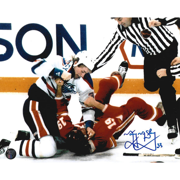 Marty McSorley Autographed Edmonton Oilers 8X10 Photo (Fight)