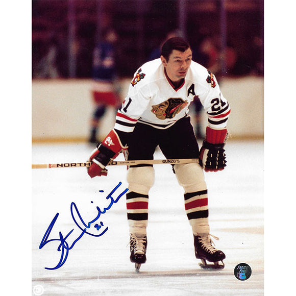 Stan Mikita (deceased) Autographed Chicago Blackhawks 8X10 Photo (White Jersey)