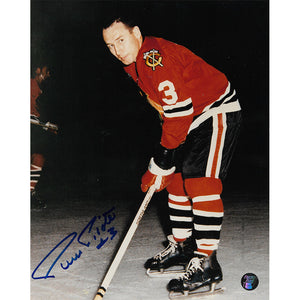 Pierre Pilote (deceased) Autographed Chicago Blackhawks 8X10 Photo (Blue Sharpie)
