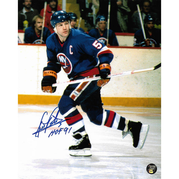 Denis Potvin Autographed New York Islanders 8X10 Photo (Blue Jersey)