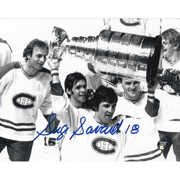 Serge Savard Autographed Montreal Canadiens 8X10 Photo (B+W w/Cup)