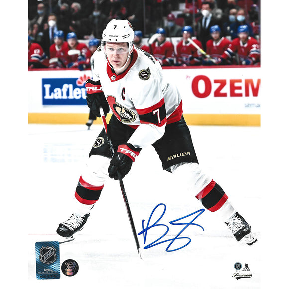 Brady Tkachuk Autographed Ottawa Senators 8X10 Photo (White Jersey)