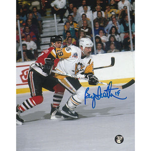Bryan Trottier Autographed Pittsburgh Penguins 8X10 Photo (w/Chelios)