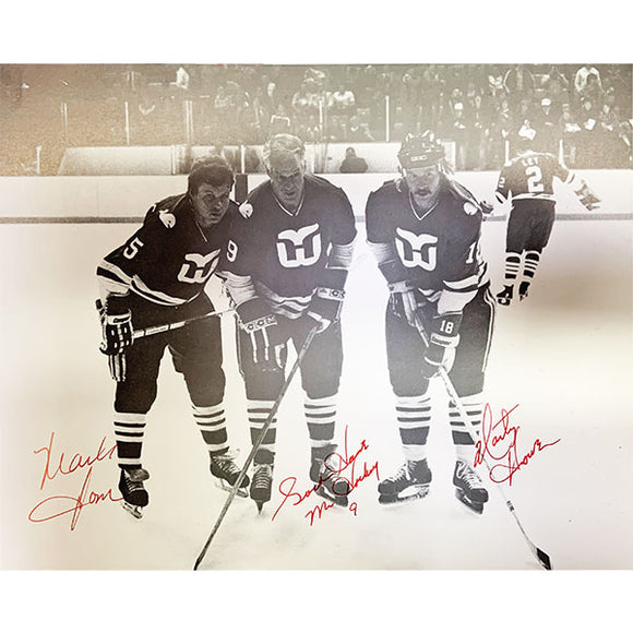 Gordie, Marty, and Mark Howe Autographed Hartford Whalers 8X10 Photo