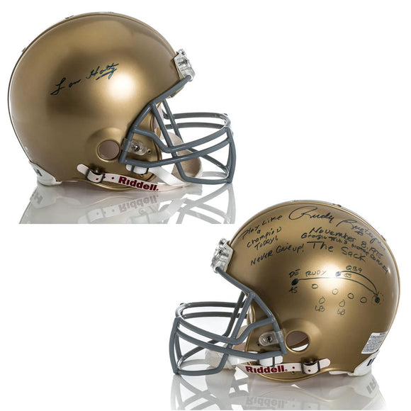 Lou Holtz/Rudy Ruettiger Autographed Notre Dame Helmet w/