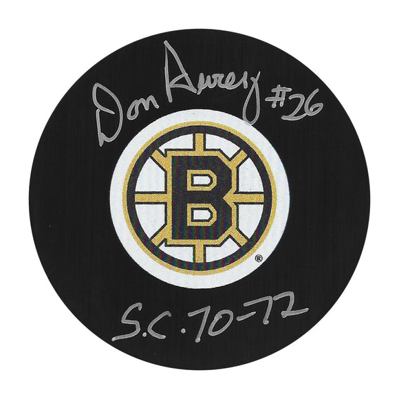 Don Awrey Autographed Boston Bruins Puck w/