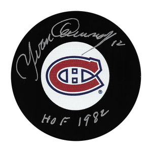 Yvan Cournoyer Autographed Montreal Canadiens Puck w/"HOF 1982"