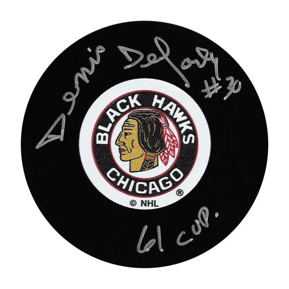Denis DeJordy Autographed Chicago Blackhawks Puck w/
