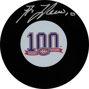 Guy Lafleur (deceased) Autographed Montreal Canadiens Centennial Puck (100 Seasons)