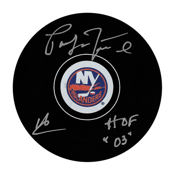 Pat LaFontaine Autographed New York Islanders Puck (w/HOF Inscription)