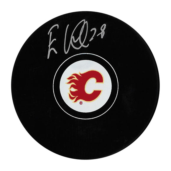 Elias Lindholm Autographed Calgary Flames Puck