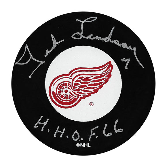 Ted Lindsay (deceased) Autographed Detroit Red Wings Puck w/HHOF 66