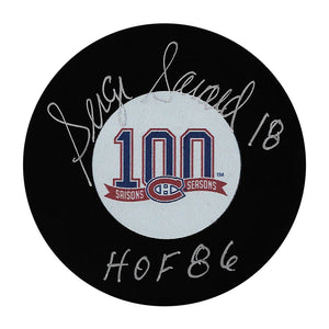 Serge Savard Autographed Montreal Canadiens 100th Anniversary Puck