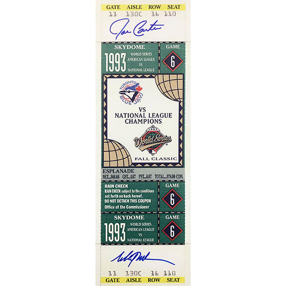 Joe Carter/Mitch Williams Autographed 1993 World Series Game 6 Mini-Mega Ticket