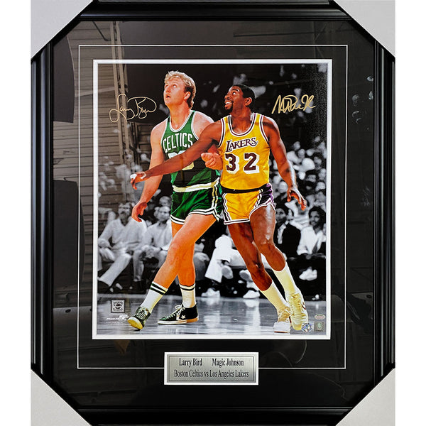 Magic Johnson Larry Bird Autographed 16 x 20 In the Post