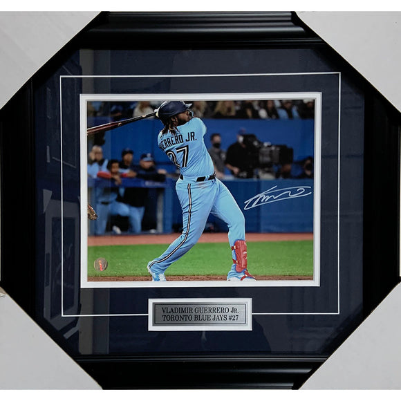 Vladimir Guerrero Jr. Framed Autographed Toronto Blue Jays 8X10 Photo (Powder Blue)