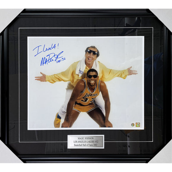 Magic Johnson Framed Autographed Los Angeles Lakers 16X20 Photo (w/Jack Nicholson)