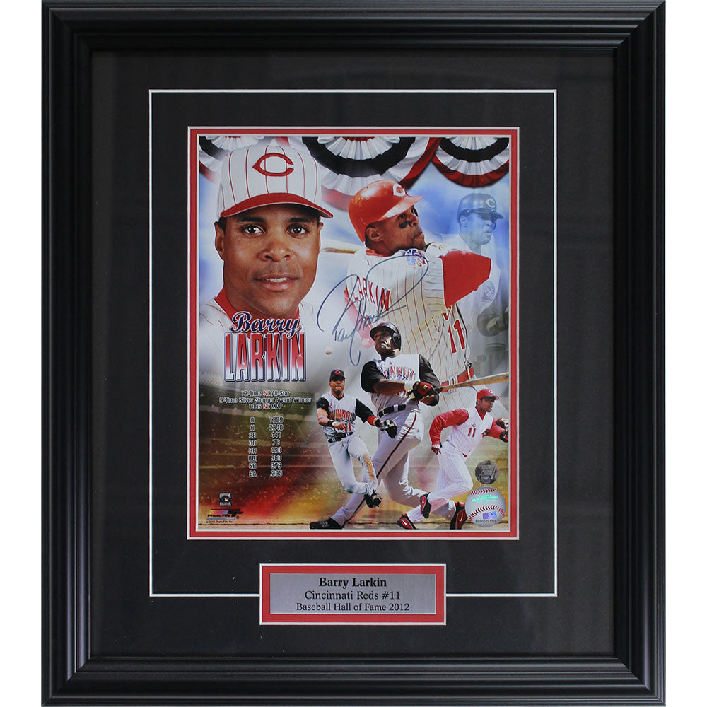 Barry Larkin Framed Autographed Cincinnati Reds 8X10 Photo – Frozen Pond