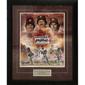 Philadelphia Phillies 1980 WS Champions Framed Auto. 16X20 Photo (Carlton/Rose/Schmidt)