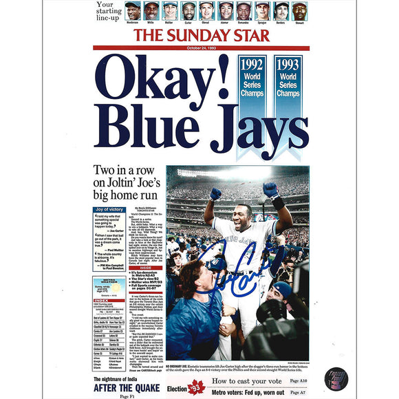 Joe Carter Autographed Toronto Blue Jays 8X10 Photo (Swing